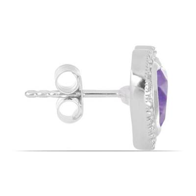 BUY STERLING SILVER REAL BRAZILIAN AMETHYST GEMSTONE HALO HEART EARRINGS